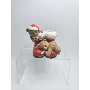 Vintage 1988 House of Lloyd Ceramic Christmas Boots with Bears Planter Decor